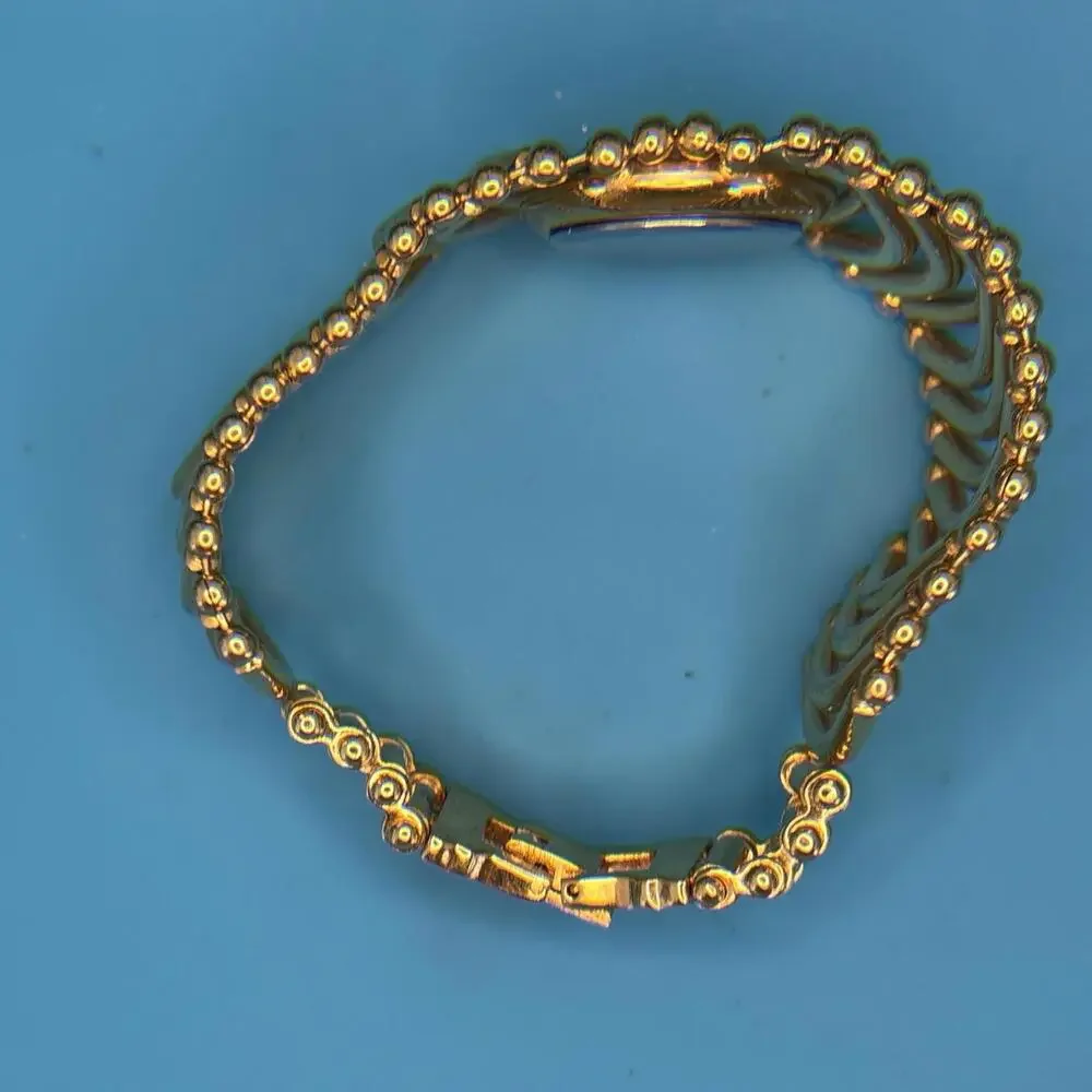 Geometric Concentric  Styled Gold Colored Bangle Band Watch - Picture 2 of 10